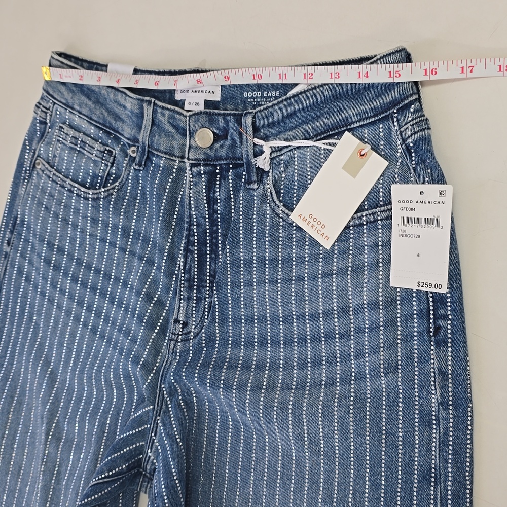 Good American GOOD EASE RELAXED DIAMOND JEANS - NWT - Size 6 - crystal pinstripe - Picture 9 of 16
